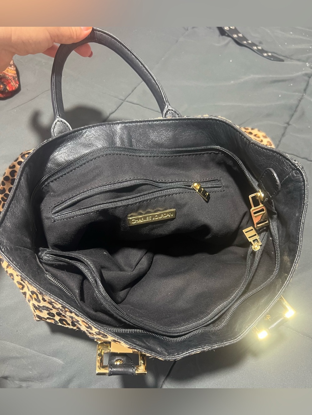 Charles Jourdan Leopard-Print Tote with Black Handles and Gold Hardware - Picture 3 of 11